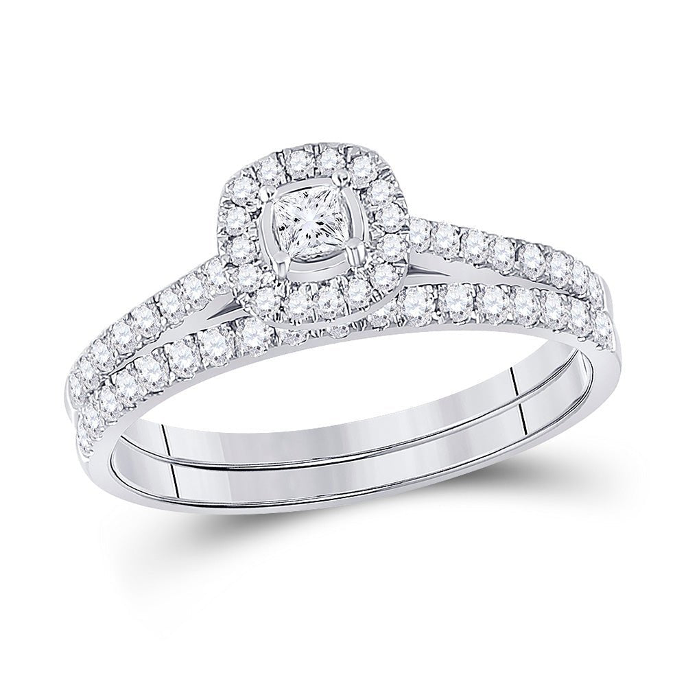 14kt White Gold Princess Diamond Bridal Wedding Ring Band Set - A Timeless Celebration of Love - Splendid Jewellery