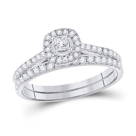 14kt White Gold Princess Diamond Bridal Wedding Ring Band Set - A Timeless Celebration of Love - Splendid Jewellery