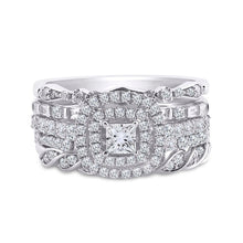 Load image into Gallery viewer, 14kt White Gold Princess Diamond Bridal Wedding Ring Band Set - Eternal Love - Front View