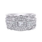 14kt White Gold Princess Diamond Bridal Wedding Ring Band Set - Eternal Love - Front View