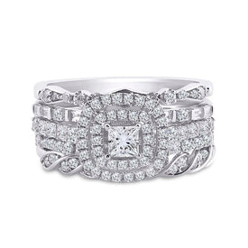 14kt White Gold Princess Diamond Bridal Wedding Ring Band Set - Eternal Love - Splendid Jewellery