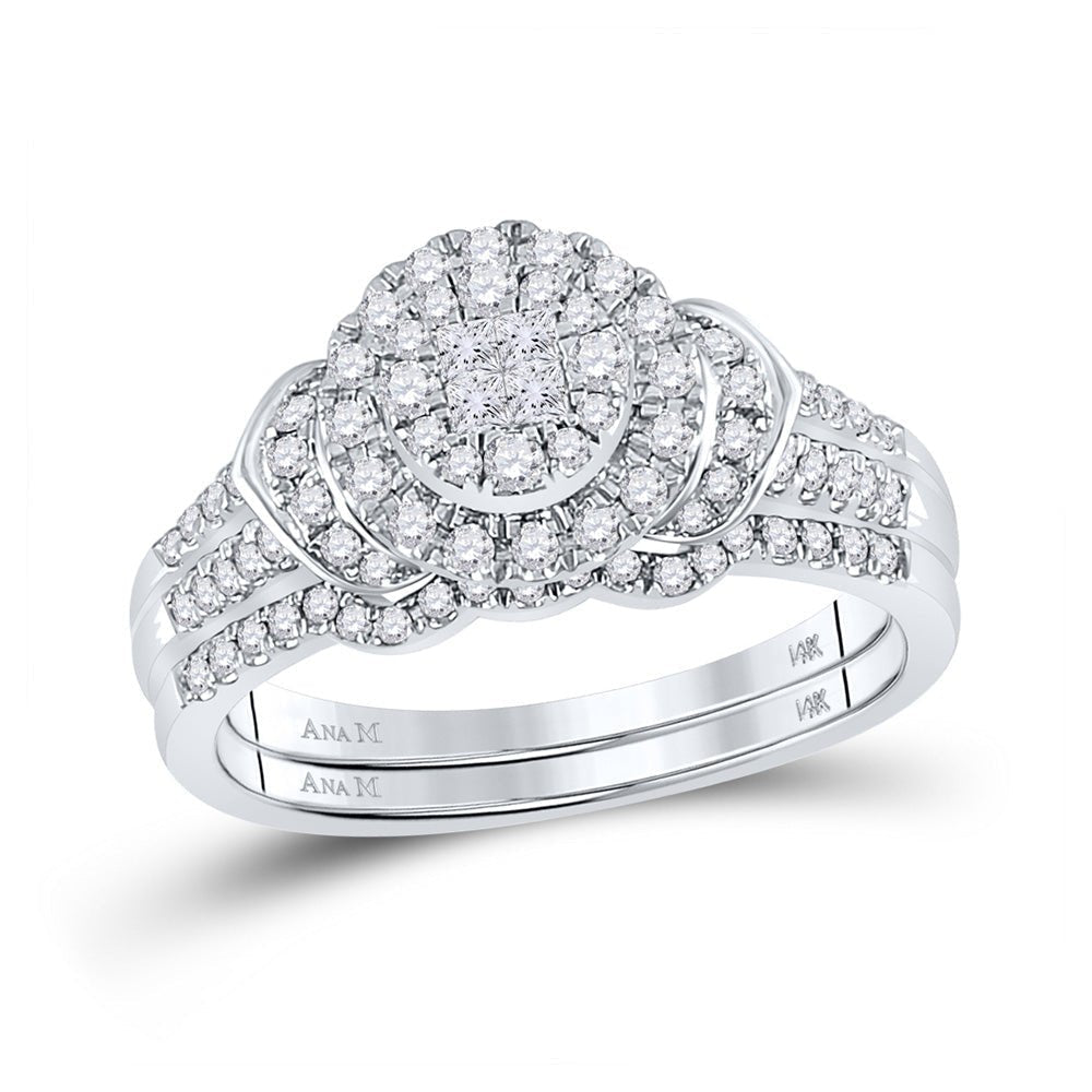 14kt White Gold Princess Diamond Circle Bridal Wedding Ring Band Set 1/2 Cttw | Splendid Jewellery - "Eternal Love Diamond Circle Bridal Wedding Ring Set" - Splendid Jewellery