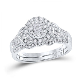 14kt White Gold Princess Diamond Circle Bridal Wedding Ring Band Set 1/2 Cttw | Splendid Jewellery - 