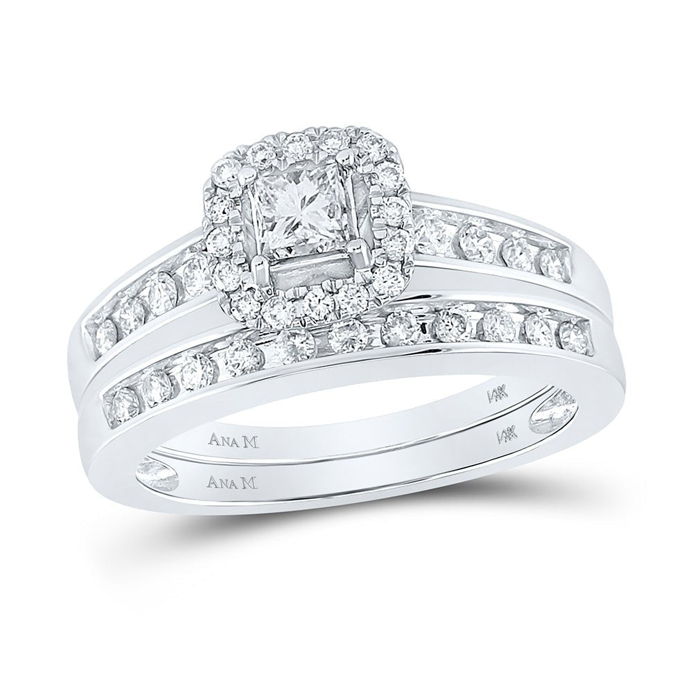 14kt White Gold Princess Diamond Forever Love Bridal Wedding Ring Band Set - Splendid Jewellery