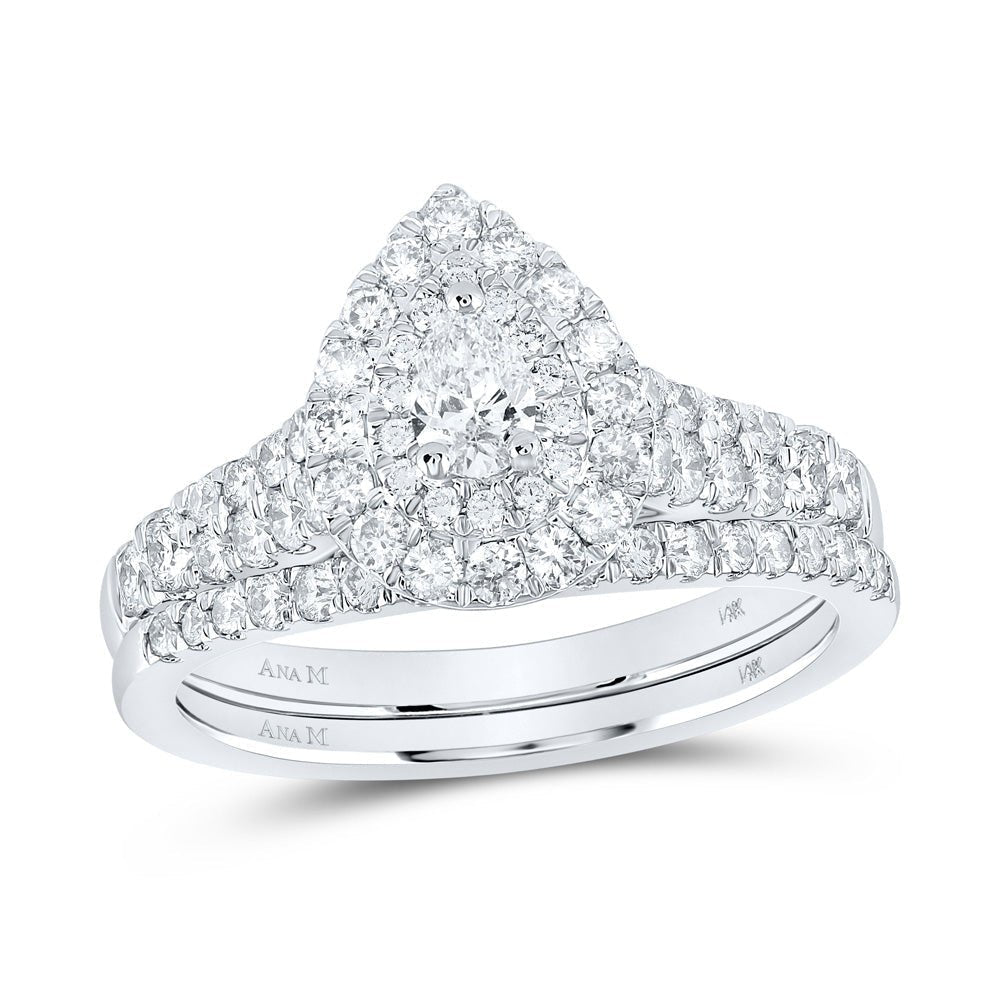 14kt White Gold Princess Diamond Halo Bridal Wedding Ring Band Set 1 Cttw | Majestic Jewels - Splendid Jewellery