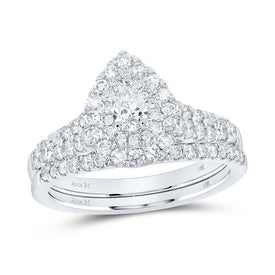 14kt White Gold Princess Diamond Halo Bridal Wedding Ring Band Set 1 Cttw | Majestic Jewels - Splendid Jewellery