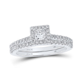 14kt White Gold Princess Diamond Halo Bridal Wedding Ring Band Set 7/8 Cttw | Enchanting Love's Embrace - Splendid Jewellery