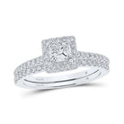 14kt White Gold Princess Diamond Halo Bridal Wedding Ring Band Set - Enchanting Elegance - Splendid Jewellery