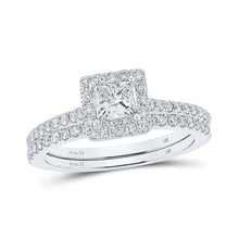 Load image into Gallery viewer, 14kt White Gold Princess Diamond Halo Bridal Wedding Ring Band Set - Enchanting Elegance - Splendid Jewellery