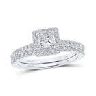 14kt White Gold Princess Diamond Halo Bridal Wedding Ring Band Set - Enchanting Elegance - Splendid Jewellery