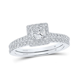 14kt White Gold Princess Diamond Halo Bridal Wedding Ring Band Set - Enchanting Elegance - Splendid Jewellery