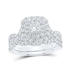 14kt White Gold Princess Diamond Halo Bridal Wedding Ring Band Set - Enchanting Love - Splendid Jewellery
