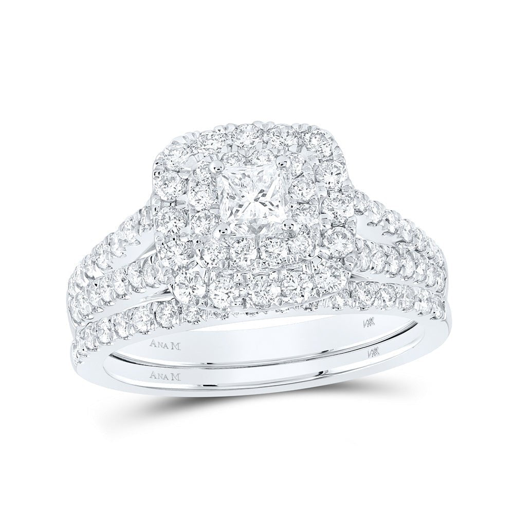 14kt White Gold Princess Diamond Halo Bridal Wedding Ring Band Set - Eternal Elegance - Splendid Jewellery
