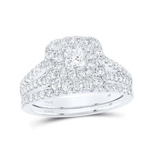 Load image into Gallery viewer, 14kt White Gold Princess Diamond Halo Bridal Wedding Ring Band Set - Eternal Elegance - Splendid Jewellery