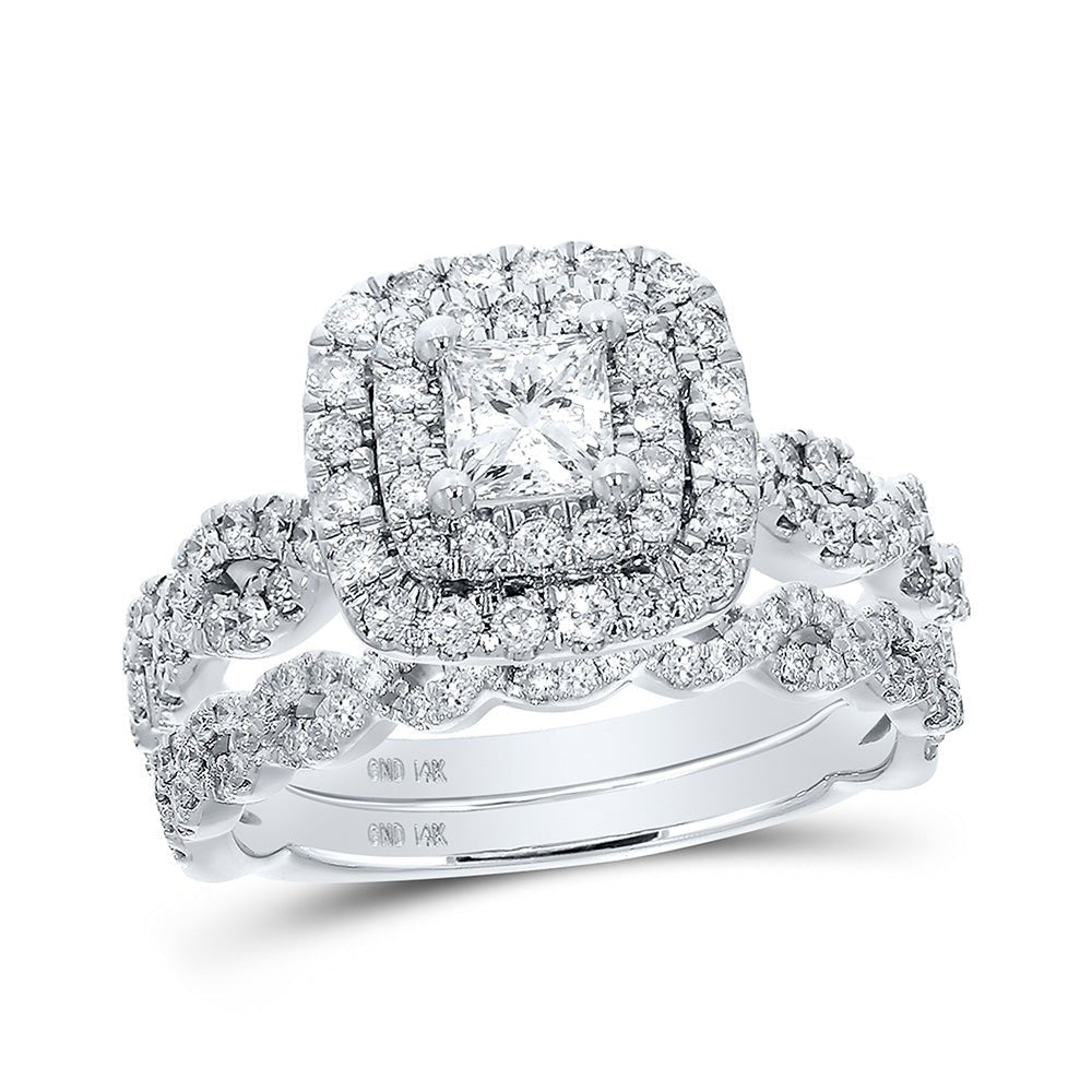 14kt White Gold Princess Diamond Halo Bridal Wedding Ring Band Set - Radiant Elegance - Splendid Jewellery