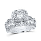 14kt White Gold Princess Diamond Halo Bridal Wedding Ring Band Set - Radiant Elegance - Splendid Jewellery