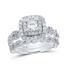 Load image into Gallery viewer, 14kt White Gold Princess Diamond Halo Bridal Wedding Ring Band Set - Radiant Elegance - Splendid Jewellery