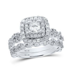 14kt White Gold Princess Diamond Halo Bridal Wedding Ring Band Set - Radiant Elegance - Splendid Jewellery