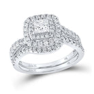14kt White Gold Princess Diamond Halo Bridal Wedding Ring Band Set - The Enchanting Elegance - Splendid Jewellery