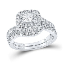Load image into Gallery viewer, 14kt White Gold Princess Diamond Halo Bridal Wedding Ring Band Set - The Enchanting Elegance - Splendid Jewellery