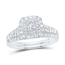 Load image into Gallery viewer, 14kt White Gold Princess Diamond Halo Bridal Wedding Ring Band Set - The Majestic Splendor - Splendid Jewellery