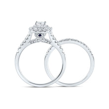 Load image into Gallery viewer, 14kt White Gold Princess Diamond Halo Bridal Wedding Ring Band Set - The Majestic Splendor - Splendid Jewellery