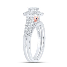 Load image into Gallery viewer, 14kt White Gold Princess Diamond Halo Bridal Wedding Ring Band Set with Blue Sapphire Accent - A Timeless Celebration of Love - Splendid Jewellery