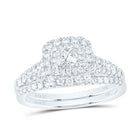 14kt White Gold Princess Diamond Halo Bridal Wedding Ring Band Set with Blue Sapphire Accent - A Timeless Celebration of Love - Top View