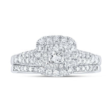 Load image into Gallery viewer, 14kt White Gold Princess Diamond Halo Bridal Wedding Ring Band Set with Blue Sapphire Accent - A Timeless Celebration of Love - Splendid Jewellery