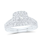 14kt White Gold Princess Diamond Halo Bridal Wedding Ring Band Set with Blue Sapphire Accent - A Timeless Celebration of Love - Splendid Jewellery