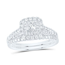 Load image into Gallery viewer, 14kt White Gold Princess Diamond Halo Bridal Wedding Ring Band Set with Blue Sapphire Accent - A Timeless Celebration of Love - Splendid Jewellery
