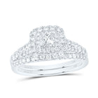 14kt White Gold Princess Diamond Halo Bridal Wedding Ring Band Set with Blue Sapphire Accent - A Timeless Celebration of Love - Splendid Jewellery