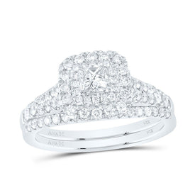 14kt White Gold Princess Diamond Halo Bridal Wedding Ring Band Set with Blue Sapphire Accent - A Timeless Celebration of Love - Splendid Jewellery