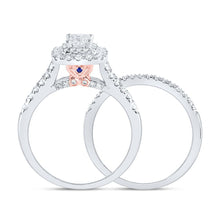 Load image into Gallery viewer, 14kt White Gold Princess Diamond Halo Bridal Wedding Ring Band Set with Blue Sapphire Accent - A Timeless Celebration of Love - Splendid Jewellery