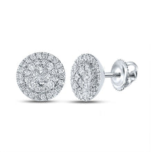 Load image into Gallery viewer, 14kt White Gold Princess Diamond Halo Cluster Earrings - Splendid Jewellery