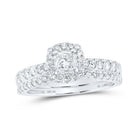 14kt White Gold Princess Diamond Halo Wedding Ring Band Set - Eternal Sparkle - Splendid Jewellery
