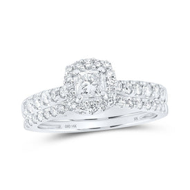14kt White Gold Princess Diamond Halo Wedding Ring Band Set - Eternal Sparkle - Splendid Jewellery