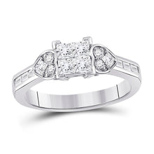 Load image into Gallery viewer, 14kt White Gold Princess Diamond Square Heart Cluster Ring - Dazzling Elegance - Top View