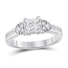 14kt White Gold Princess Diamond Square Heart Cluster Ring - Dazzling Elegance - Top View