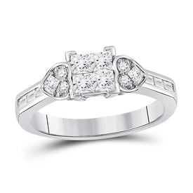 14kt White Gold Princess Diamond Square Heart Cluster Ring - Dazzling Elegance - Top View