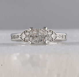 14kt White Gold Princess Diamond Square Heart Cluster Ring - Dazzling Elegance - Splendid Jewellery