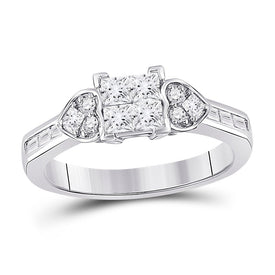 14kt White Gold Princess Diamond Square Heart Cluster Ring - Dazzling Elegance - Splendid Jewellery