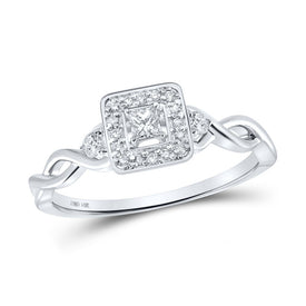 14kt White Gold Princess Diamond Square Promise Ring - Top View