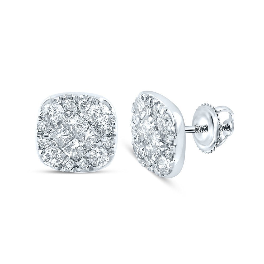 14kt White Gold Princess Round Diamond Square Earrings - Timeless Elegance - Splendid Jewellery
