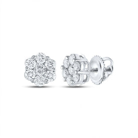 14kt White Gold Radiant Blossom Diamond Cluster Earrings - Top View