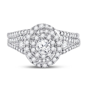 14kt White Gold Radiant Brilliance Wedding Ring Band Set - Front View