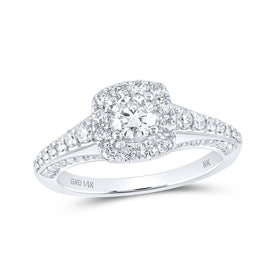 14kt White Gold Radiant Love Diamond Halo Bridal Wedding Engagement Ring 1 Cttw - Splendid Jewellery