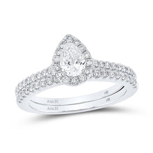 Load image into Gallery viewer, 14kt White Gold Radiant Love Diamond Halo Bridal Wedding Ring Band Set 1 Cttw - Splendid Jewellery