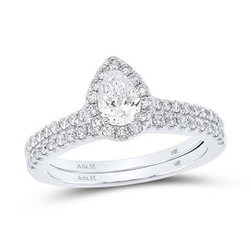 14kt White Gold Radiant Love Diamond Halo Bridal Wedding Ring Band Set 1 Cttw - Splendid Jewellery