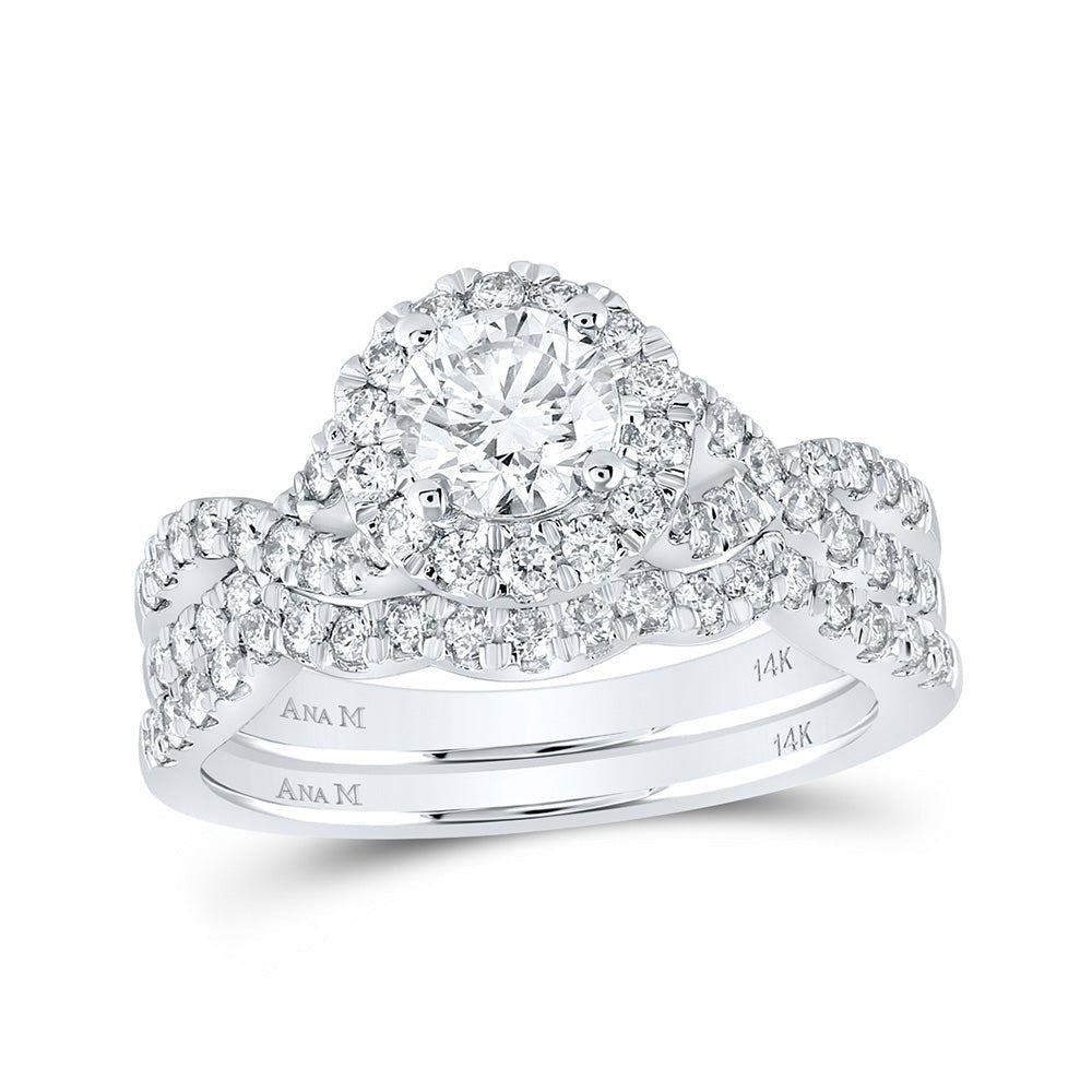 14kt White Gold Radiant Love Diamond Halo Bridal Wedding Ring Band Set - Splendid Jewellery